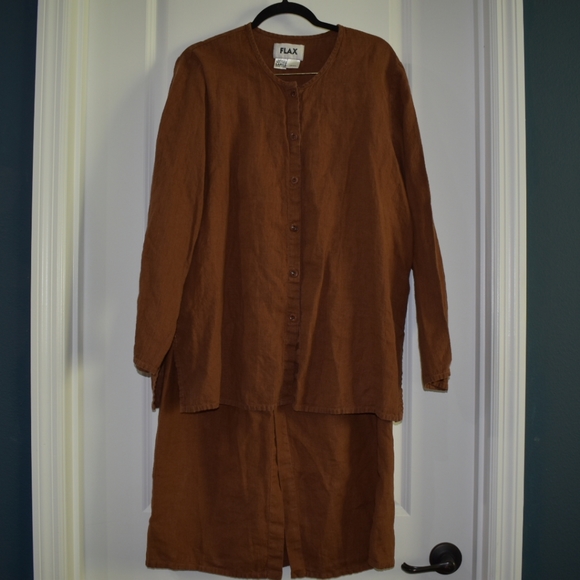 Flax maxi linen skirt and top brown button down - Picture 3 of 12